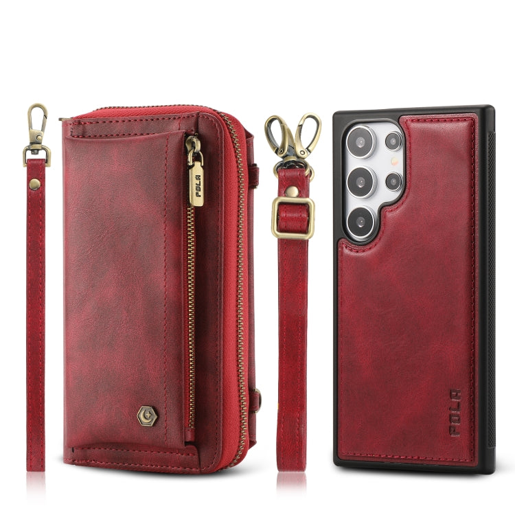 For Samsung Galaxy S24 Ultra 5G Crossbody Multi-functional Zipper Wallet Leather Phone Case(Red) - Galaxy S24 Ultra 5G Cases by PMC Jewellery | Online Shopping South Africa | PMC Jewellery | Buy Now Pay Later Mobicred