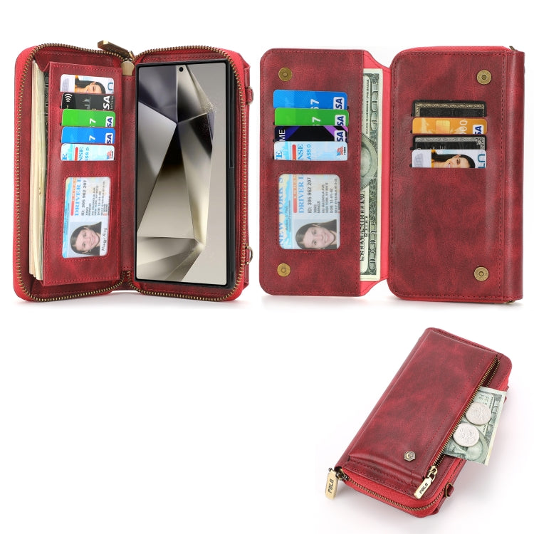 For Samsung Galaxy S24 Ultra 5G Crossbody Multi-functional Zipper Wallet Leather Phone Case(Red) - Galaxy S24 Ultra 5G Cases by PMC Jewellery | Online Shopping South Africa | PMC Jewellery | Buy Now Pay Later Mobicred