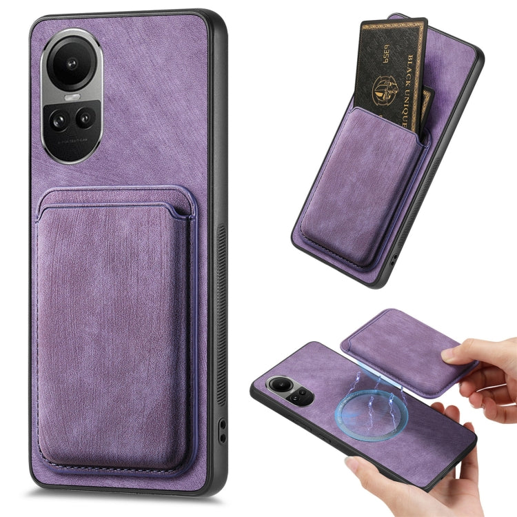 For OPPO Reno10 Pro Global Retro Leather Card Bag Magnetic Phone Case(Purple) - OPPO Cases by PMC TechLife | Online Shopping South Africa | PMC TechLife | Buy Now Pay Later Mobicred