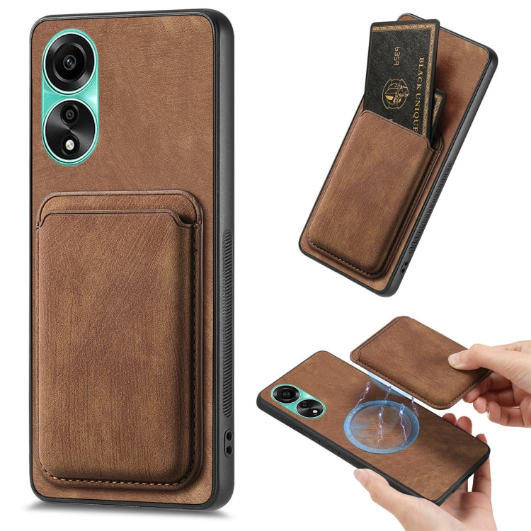 For OPPO A78 4G Retro Leather Card Bag Magnetic Phone Case(Brown) - OPPO Cases by PMC TechLife | Online Shopping South Africa | PMC TechLife | Buy Now Pay Later Mobicred