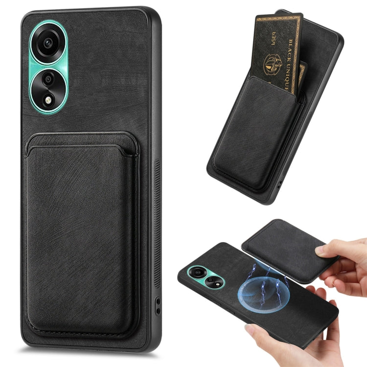 For OPPO A78 4G Retro Leather Card Bag Magnetic Phone Case(Black) - OPPO Cases by PMC TechLife | Online Shopping South Africa | PMC TechLife | Buy Now Pay Later Mobicred