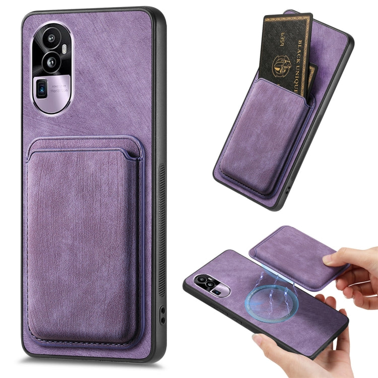 For OPPO Reno10 Pro+ Retro Leather Card Bag Magnetic Phone Case(Purple) - OPPO Cases by PMC TechLife | Online Shopping South Africa | PMC TechLife | Buy Now Pay Later Mobicred