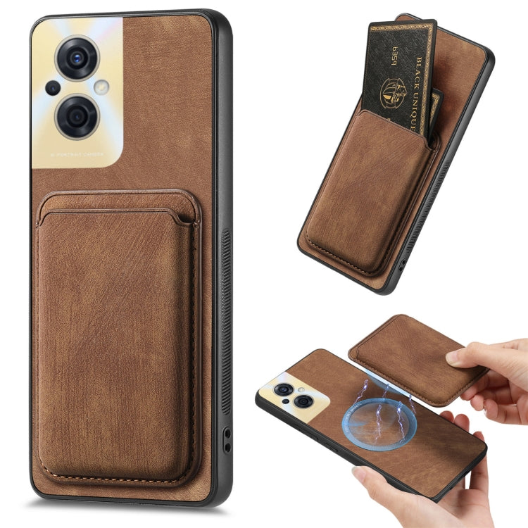 For OPPO Reno8 Z Retro Leather Card Bag Magnetic Phone Case(Brown) - free shipping - PMC TechLife - Order now!
