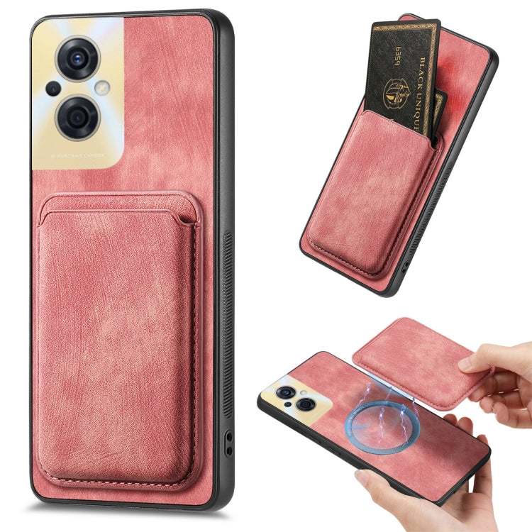 For OPPO Reno8 Z Retro Leather Card Bag Magnetic Phone Case(Pink) - OPPO Cases by PMC TechLife | Online Shopping South Africa | PMC TechLife | Buy Now Pay Later Mobicred