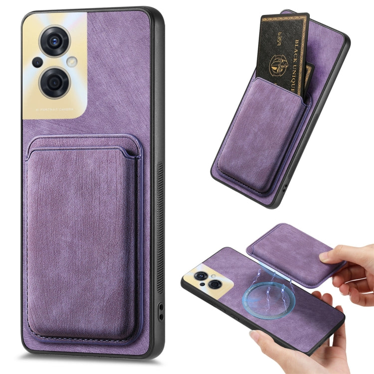 For OPPO Reno8 Z Retro Leather Card Bag Magnetic Phone Case(Purple) - OPPO Cases by PMC TechLife | Online Shopping South Africa | PMC TechLife | Buy Now Pay Later Mobicred