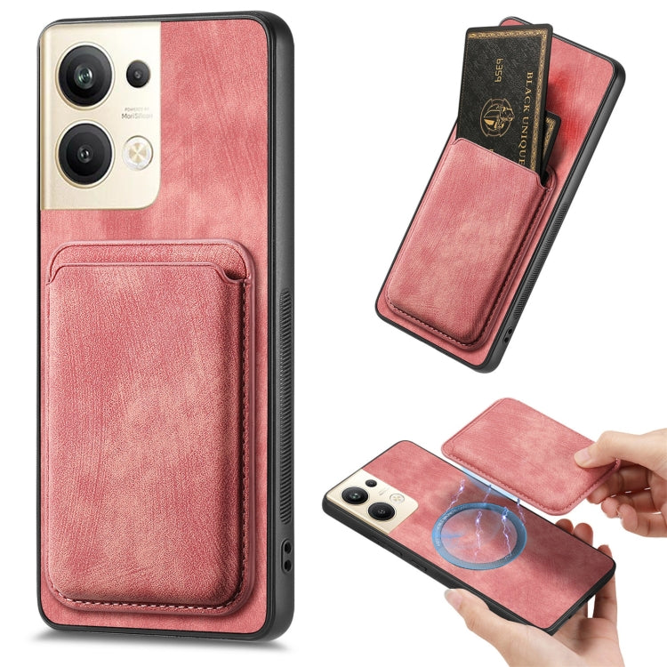 For OPPO Reno9 Pro+ 5G Retro Leather Card Bag Magnetic Phone Case(Pink) - OPPO Cases by PMC TechLife | Online Shopping South Africa | PMC TechLife | Buy Now Pay Later Mobicred