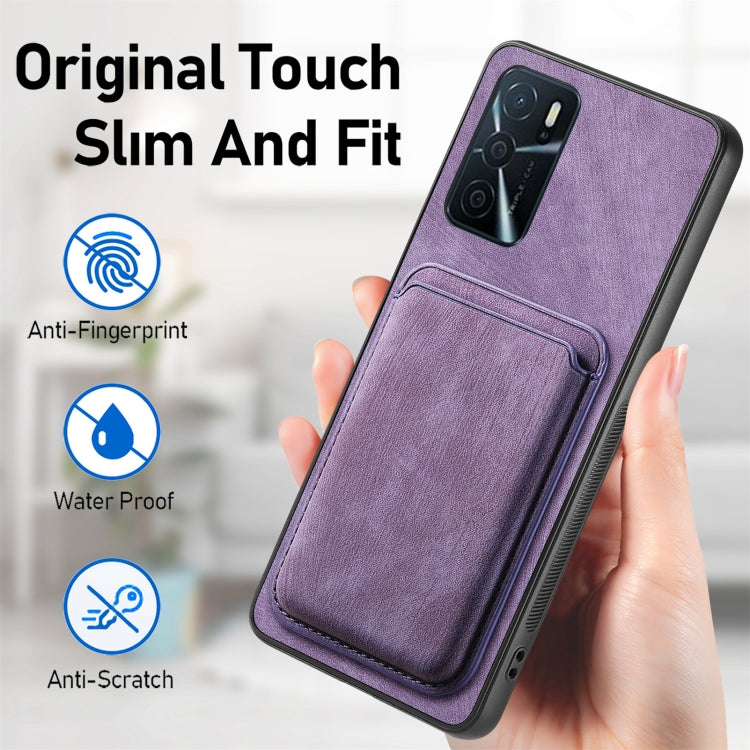 For OPPO Reno9 Pro+ 5G Retro Leather Card Bag Magnetic Phone Case(Purple) - OPPO Cases by PMC TechLife | Online Shopping South Africa | PMC TechLife | Buy Now Pay Later Mobicred