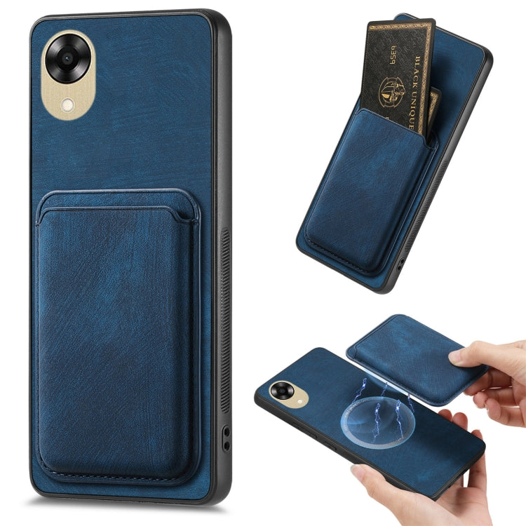 For OPPO A17K Retro Leather Card Bag Magnetic Phone Case(Blue) - OPPO Cases by PMC TechLife | Online Shopping South Africa | PMC TechLife | Buy Now Pay Later Mobicred