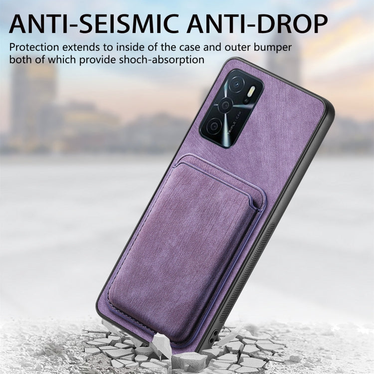 For OPPO A17K Retro Leather Card Bag Magnetic Phone Case(Purple) - free shipping - PMC TechLife - Order now!