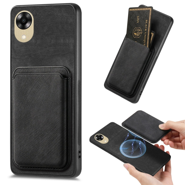 For OPPO A17K Retro Leather Card Bag Magnetic Phone Case(Black) - OPPO Cases by PMC TechLife | Online Shopping South Africa | PMC TechLife | Buy Now Pay Later Mobicred
