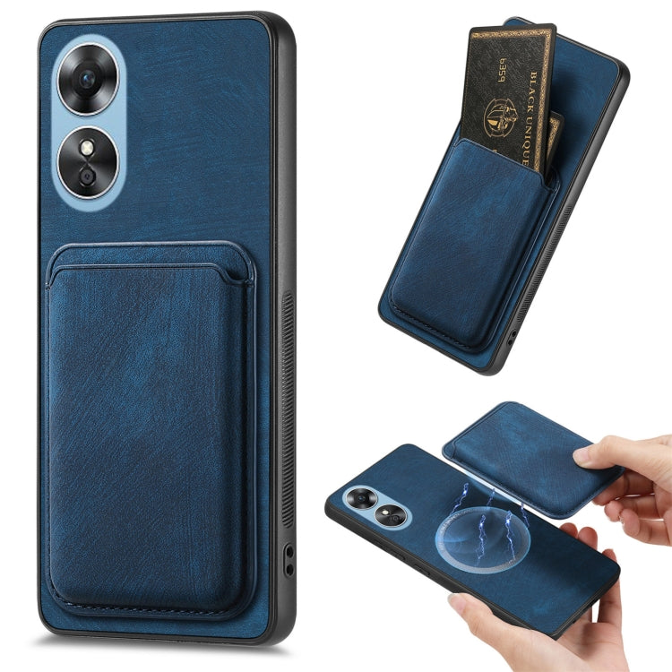 For OPPO A17 Retro Leather Card Bag Magnetic Phone Case(Blue) - OPPO Cases by PMC TechLife | Online Shopping South Africa | PMC TechLife | Buy Now Pay Later Mobicred