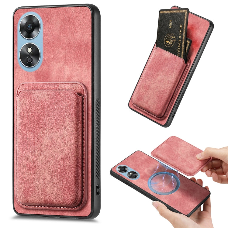 For OPPO A17 Retro Leather Card Bag Magnetic Phone Case(Pink) - OPPO Cases by PMC TechLife | Online Shopping South Africa | PMC TechLife | Buy Now Pay Later Mobicred