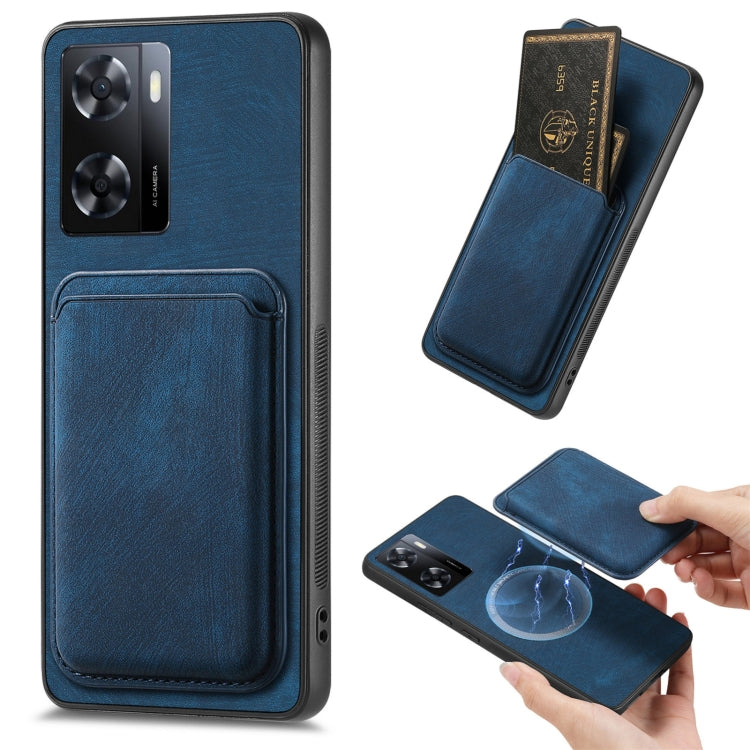 For OPPO A57 4G Retro Leather Card Bag Magnetic Phone Case(Blue) - OPPO Cases by PMC TechLife | Online Shopping South Africa | PMC TechLife | Buy Now Pay Later Mobicred