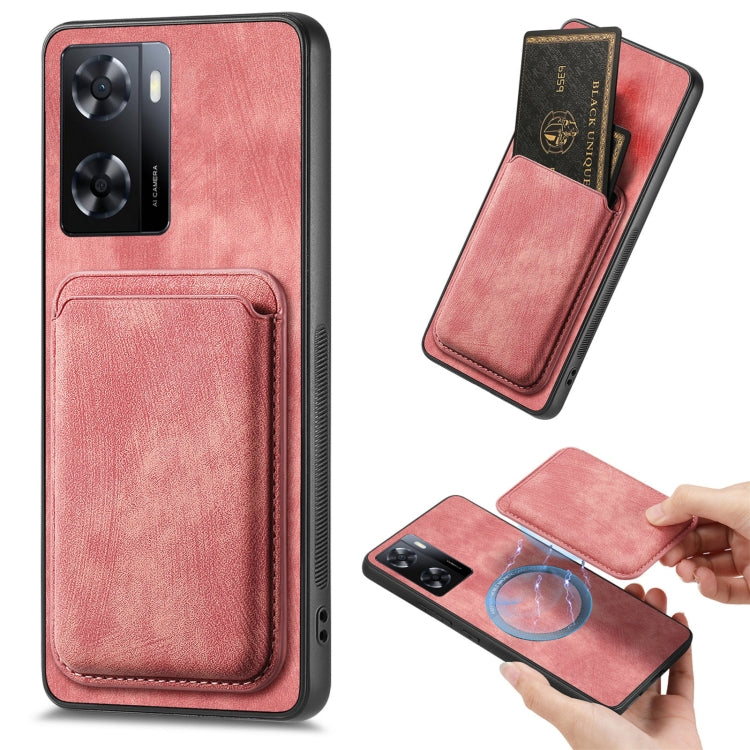 For OPPO A57 4G Retro Leather Card Bag Magnetic Phone Case(Pink) - OPPO Cases by PMC TechLife | Online Shopping South Africa | PMC TechLife | Buy Now Pay Later Mobicred