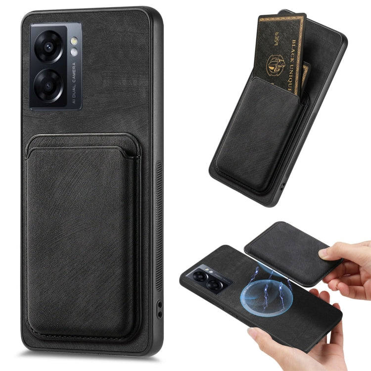 For OPPO A57 5G Retro Leather Card Bag Magnetic Phone Case(Black) - OPPO Cases by PMC TechLife | Online Shopping South Africa | PMC TechLife | Buy Now Pay Later Mobicred