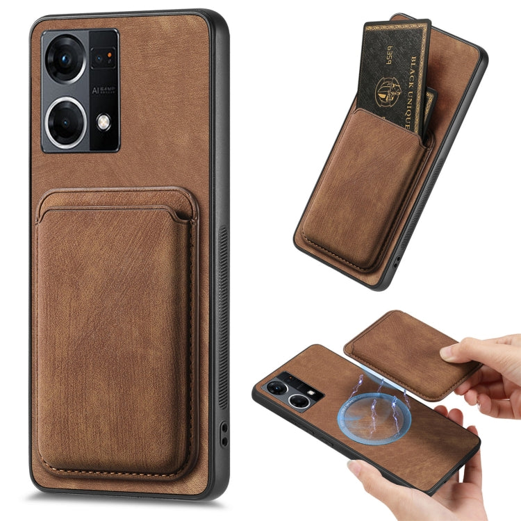 For OPPO Reno7 4G Retro Leather Card Bag Magnetic Phone Case(Brown) - OPPO Cases by PMC TechLife | Online Shopping South Africa | PMC TechLife | Buy Now Pay Later Mobicred