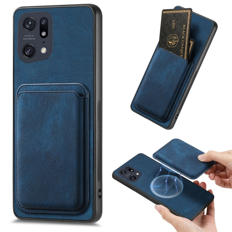 For OPPO Find X5 Pro Retro Leather Card Bag Magnetic Phone Case(Blue) - OPPO Cases by PMC TechLife | Online Shopping South Africa | PMC TechLife | Buy Now Pay Later Mobicred