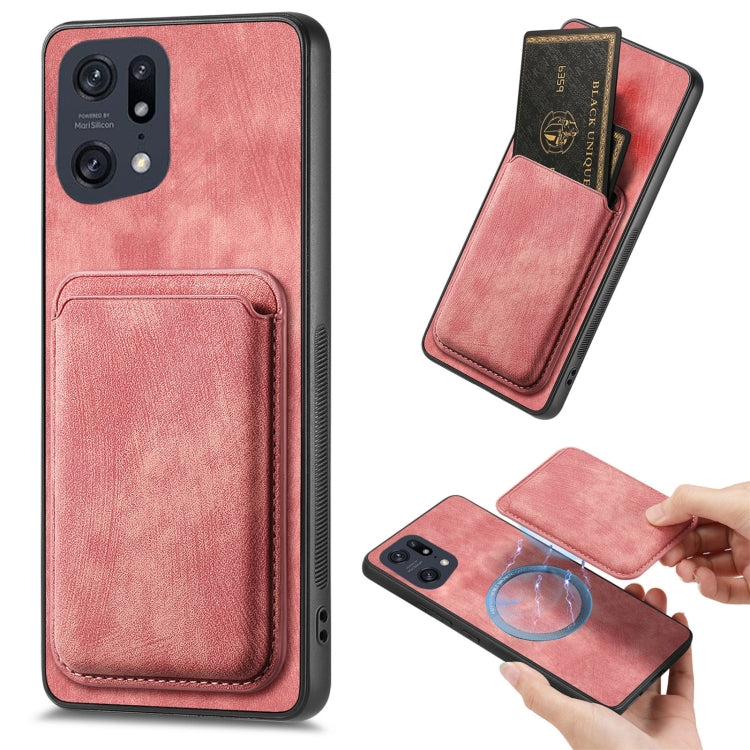 For OPPO Find X5 Pro Retro Leather Card Bag Magnetic Phone Case(Pink) - OPPO Cases by PMC TechLife | Online Shopping South Africa | PMC TechLife | Buy Now Pay Later Mobicred