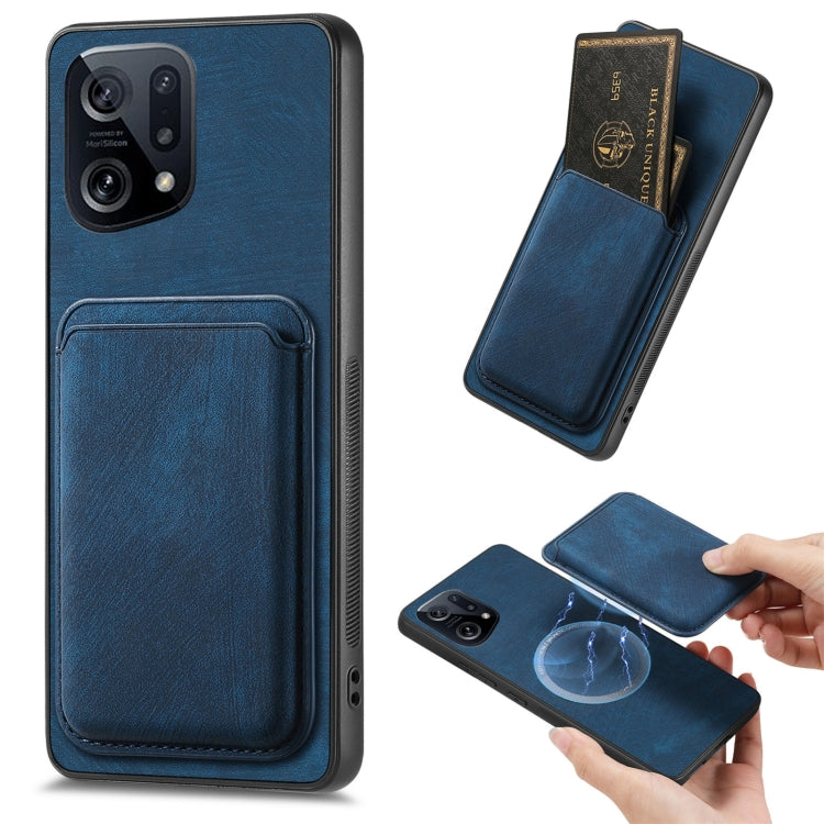 For OPPO Find X5 Retro Leather Card Bag Magnetic Phone Case(Blue) - OPPO Cases by PMC TechLife | Online Shopping South Africa | PMC TechLife | Buy Now Pay Later Mobicred