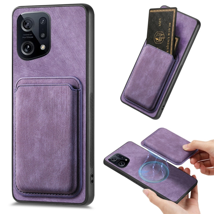 For OPPO Find X5 Retro Leather Card Bag Magnetic Phone Case(Purple) - free shipping - PMC TechLife - Order now!