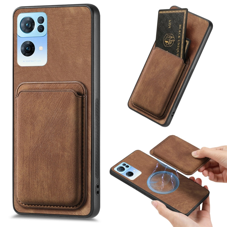 For OPPO Reno7 Pro 5G Retro Leather Card Bag Magnetic Phone Case(Brown) - free shipping - PMC TechLife - Order now!