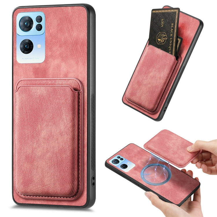 For OPPO Reno7 Pro 5G Retro Leather Card Bag Magnetic Phone Case(Pink) - OPPO Cases by PMC TechLife | Online Shopping South Africa | PMC TechLife | Buy Now Pay Later Mobicred