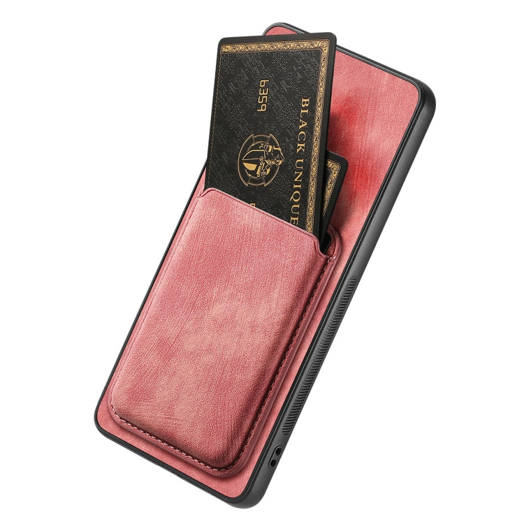 For OPPO Reno7 5G Retro Leather Card Bag Magnetic Phone Case(Pink) - OPPO Cases by PMC TechLife | Online Shopping South Africa | PMC TechLife | Buy Now Pay Later Mobicred