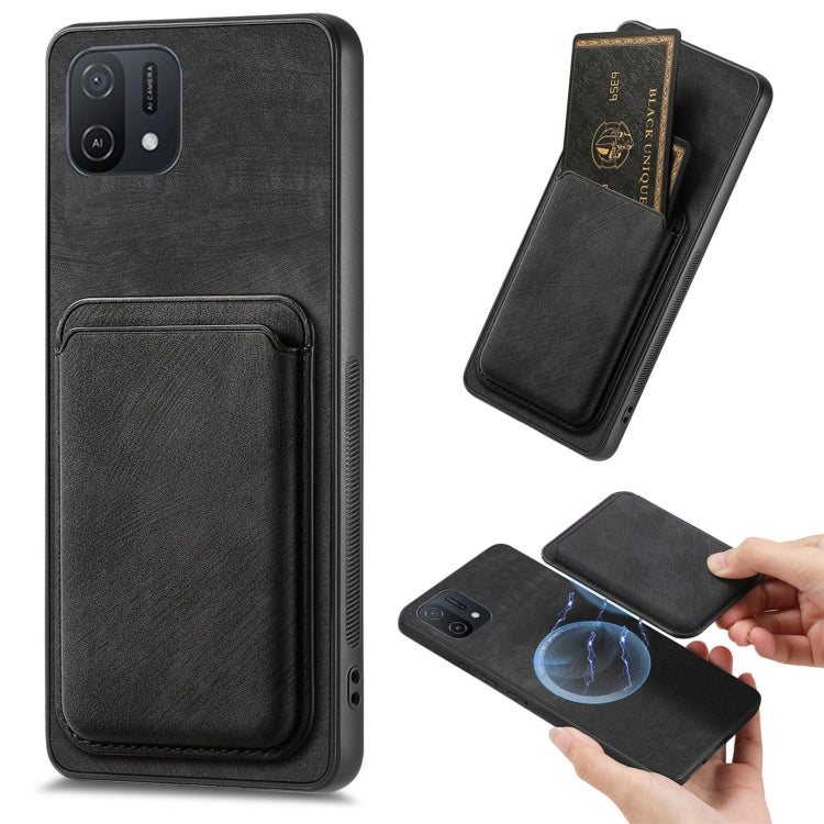 For OPPO A16K Retro Leather Card Bag Magnetic Phone Case(Black) - OPPO Cases by PMC TechLife | Online Shopping South Africa | PMC TechLife | Buy Now Pay Later Mobicred