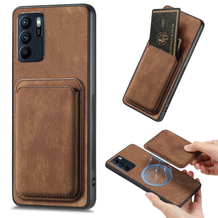 For OPPO Reno6 Z Retro Leather Card Bag Magnetic Phone Case(Brown) - OPPO Cases by PMC TechLife | Online Shopping South Africa | PMC TechLife | Buy Now Pay Later Mobicred