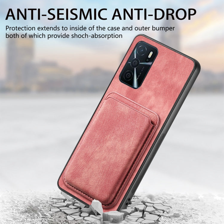 For OPPO A16 Retro Leather Card Bag Magnetic Phone Case(Pink) - OPPO Cases by PMC TechLife | Online Shopping South Africa | PMC TechLife | Buy Now Pay Later Mobicred