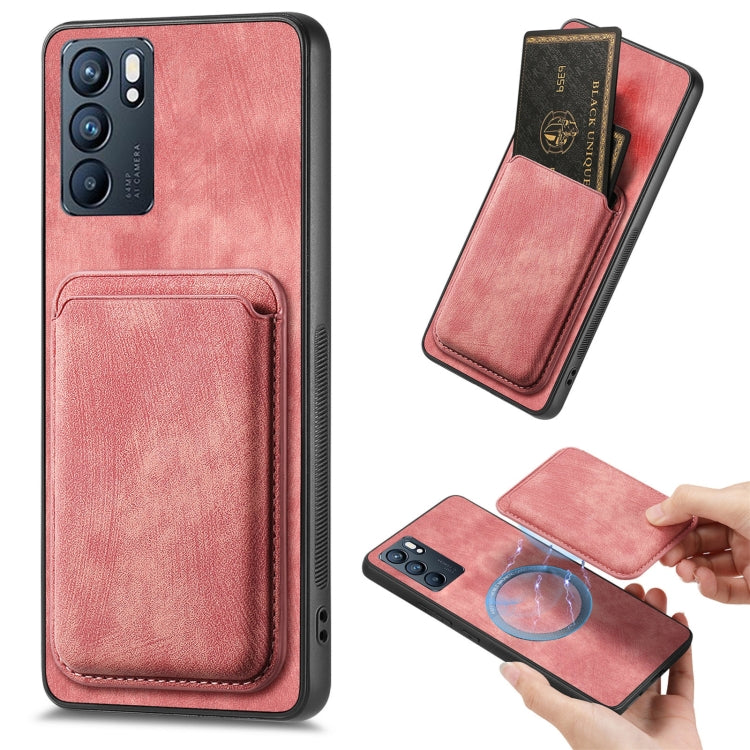For OPPO Reno6 5G Retro Leather Card Bag Magnetic Phone Case(Pink) - OPPO Cases by PMC TechLife | Online Shopping South Africa | PMC TechLife | Buy Now Pay Later Mobicred