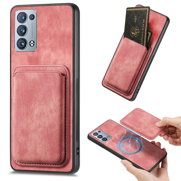 For OPPO Reno6 Pro+ Retro Leather Card Bag Magnetic Phone Case(Pink) - OPPO Cases by PMC TechLife | Online Shopping South Africa | PMC TechLife | Buy Now Pay Later Mobicred