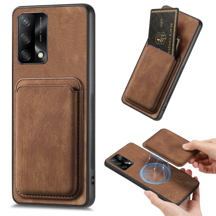 For OPPO F19 Retro Leather Card Bag Magnetic Phone Case(Brown) - OPPO Cases by PMC TechLife | Online Shopping South Africa | PMC TechLife | Buy Now Pay Later Mobicred
