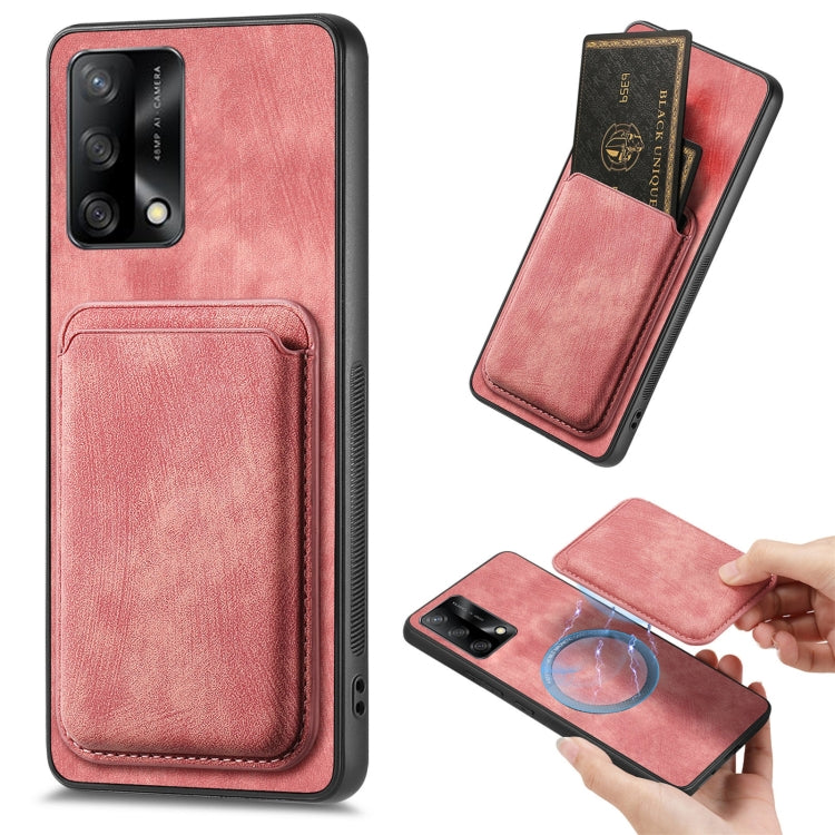 For OPPO F19 Retro Leather Card Bag Magnetic Phone Case(Pink) - OPPO Cases by PMC TechLife | Online Shopping South Africa | PMC TechLife | Buy Now Pay Later Mobicred