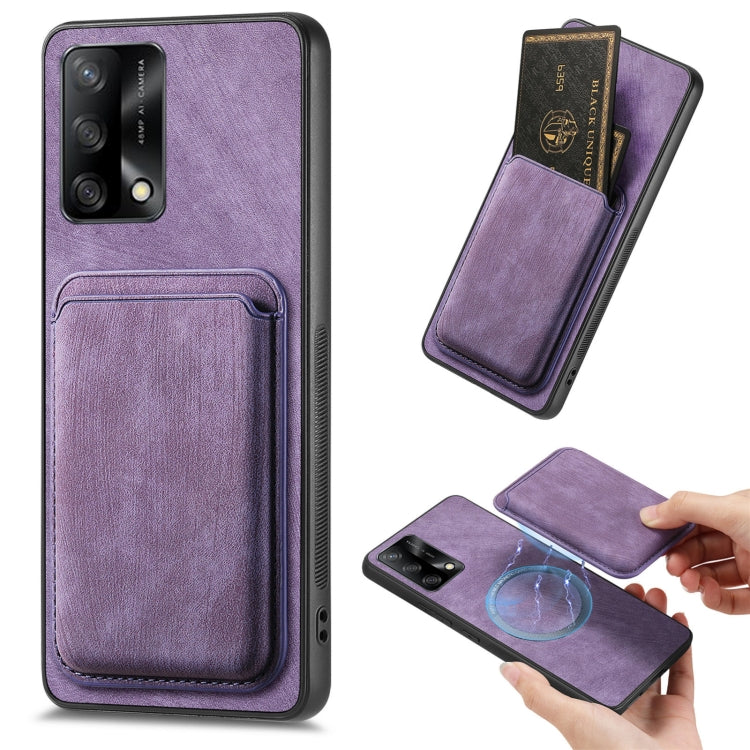 For OPPO F19 Retro Leather Card Bag Magnetic Phone Case(Purple) - OPPO Cases by PMC TechLife | Online Shopping South Africa | PMC TechLife | Buy Now Pay Later Mobicred