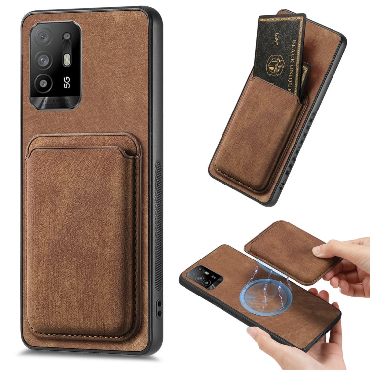 For OPPO F19 Pro+ Retro Leather Card Bag Magnetic Phone Case(Brown) - OPPO Cases by PMC TechLife | Online Shopping South Africa | PMC TechLife | Buy Now Pay Later Mobicred