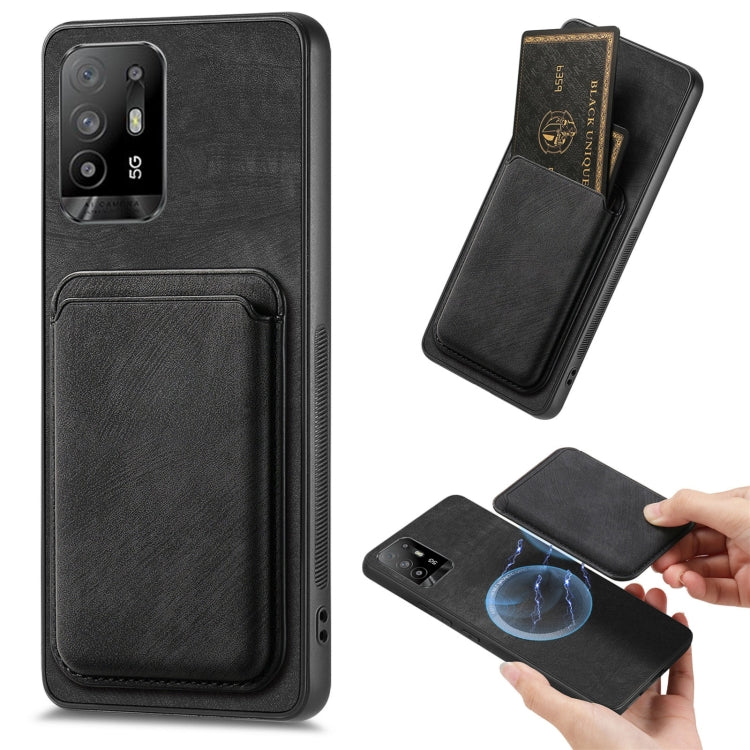 For OPPO F19 Pro+ Retro Leather Card Bag Magnetic Phone Case(Black) - OPPO Cases by PMC TechLife | Online Shopping South Africa | PMC TechLife | Buy Now Pay Later Mobicred