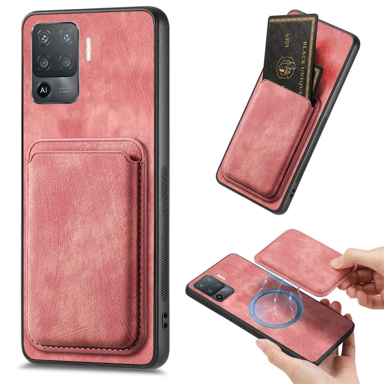 For OPPO F19 Pro Retro Leather Card Bag Magnetic Phone Case(Pink) - OPPO Cases by PMC TechLife | Online Shopping South Africa | PMC TechLife | Buy Now Pay Later Mobicred