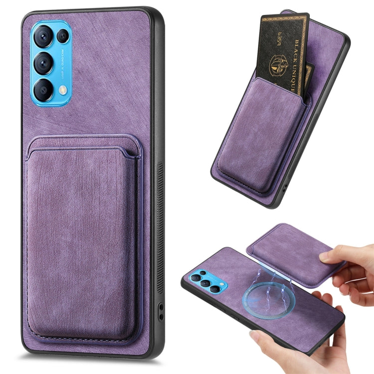 For OPPO Reno5 5G Retro Leather Card Bag Magnetic Phone Case(Purple) - OPPO Cases by PMC TechLife | Online Shopping South Africa | PMC TechLife | Buy Now Pay Later Mobicred