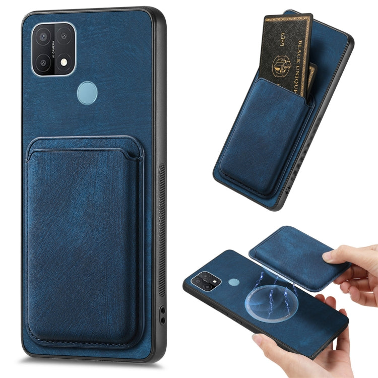 For OPPO A15 Retro Leather Card Bag Magnetic Phone Case(Blue) - OPPO Cases by PMC TechLife | Online Shopping South Africa | PMC TechLife | Buy Now Pay Later Mobicred