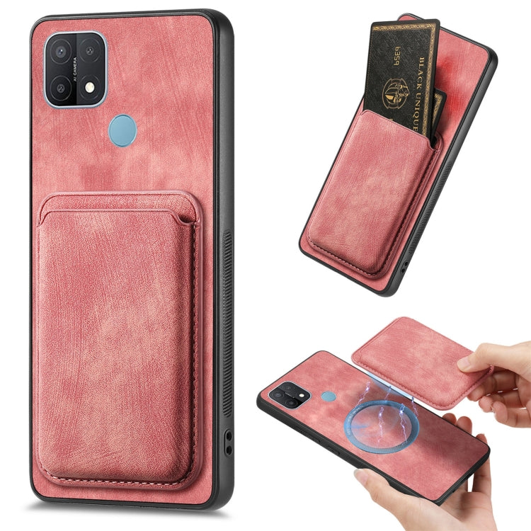 For OPPO A15 Retro Leather Card Bag Magnetic Phone Case(Pink) - OPPO Cases by PMC TechLife | Online Shopping South Africa | PMC TechLife | Buy Now Pay Later Mobicred