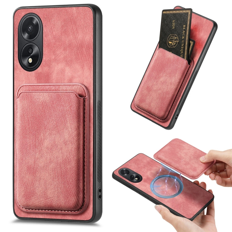 For OPPO A38 4G / A18 4G Retro Leather Card Bag Magnetic Phone Case(Pink) - OPPO Cases by PMC TechLife | Online Shopping South Africa | PMC TechLife | Buy Now Pay Later Mobicred