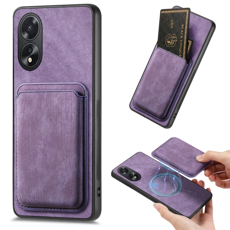 For OPPO A38 4G / A18 4G Retro Leather Card Bag Magnetic Phone Case(Purple) - OPPO Cases by PMC TechLife | Online Shopping South Africa | PMC TechLife | Buy Now Pay Later Mobicred