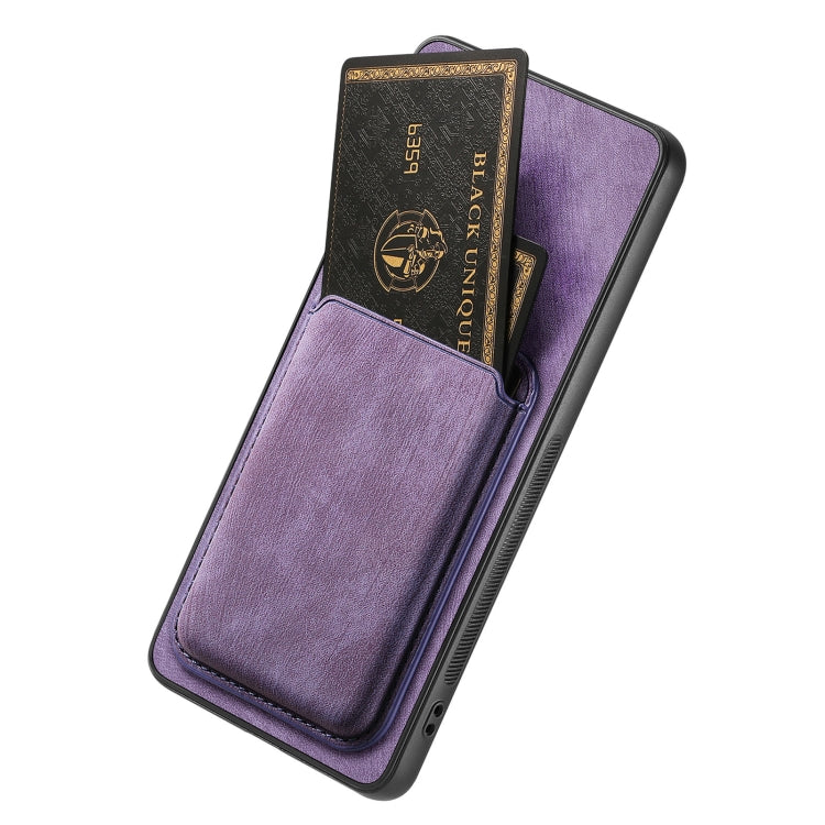 For OPPO A38 4G / A18 4G Retro Leather Card Bag Magnetic Phone Case(Purple) - OPPO Cases by PMC TechLife | Online Shopping South Africa | PMC TechLife | Buy Now Pay Later Mobicred
