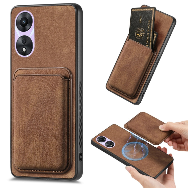 For OPPO A78 5G / A58 5G Retro Leather Card Bag Magnetic Phone Case(Brown) - OPPO Cases by PMC TechLife | Online Shopping South Africa | PMC TechLife | Buy Now Pay Later Mobicred