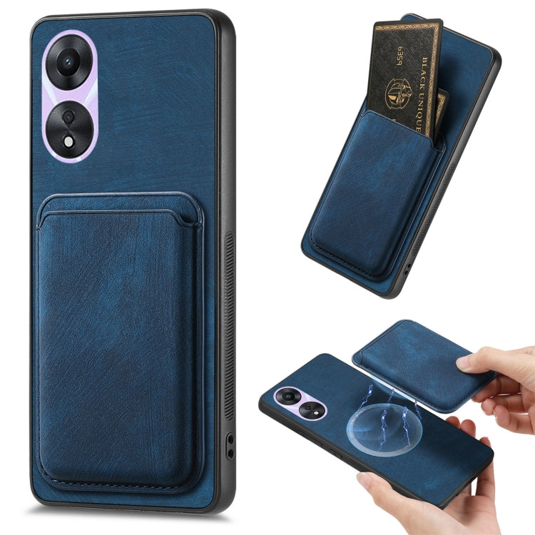 For OPPO A78 5G / A58 5G Retro Leather Card Bag Magnetic Phone Case(Blue) - OPPO Cases by PMC TechLife | Online Shopping South Africa | PMC TechLife | Buy Now Pay Later Mobicred