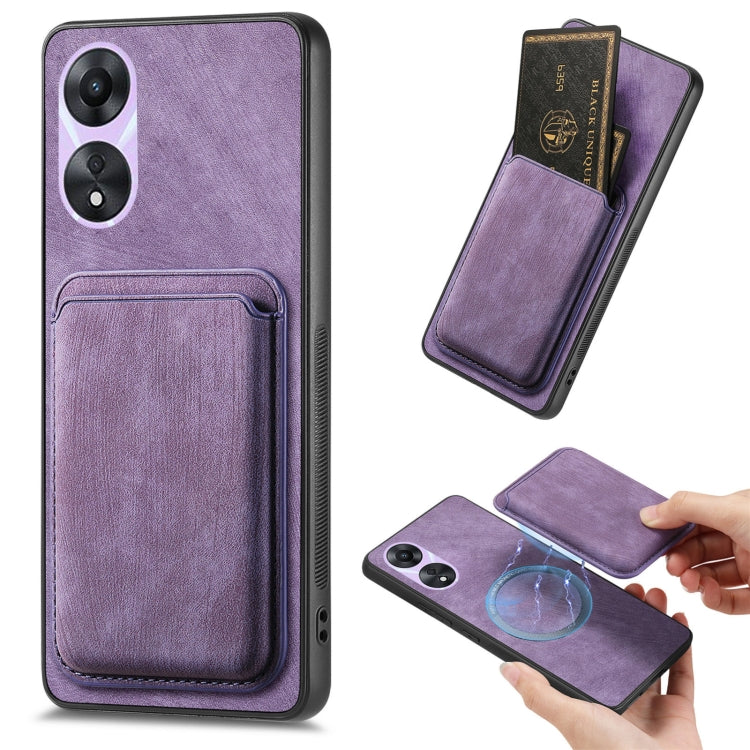 For OPPO A78 5G / A58 5G Retro Leather Card Bag Magnetic Phone Case(Purple) - OPPO Cases by PMC TechLife | Online Shopping South Africa | PMC TechLife | Buy Now Pay Later Mobicred
