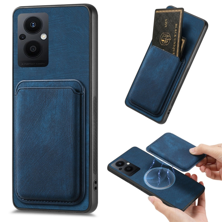 For OPPO Reno7 Z 5G/F21 Pro 5G Retro Leather Card Bag Magnetic Phone Case(Blue) - OPPO Cases by PMC TechLife | Online Shopping South Africa | PMC TechLife | Buy Now Pay Later Mobicred