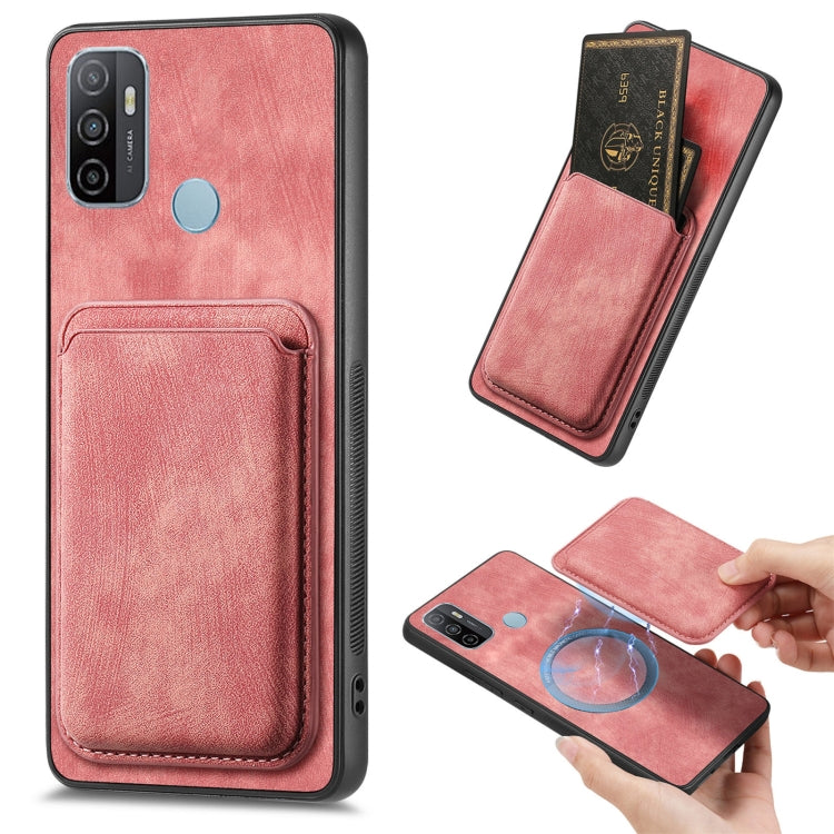 For OPPO A53 / A53S Retro Leather Card Bag Magnetic Phone Case(Pink) - OPPO Cases by PMC TechLife | Online Shopping South Africa | PMC TechLife | Buy Now Pay Later Mobicred