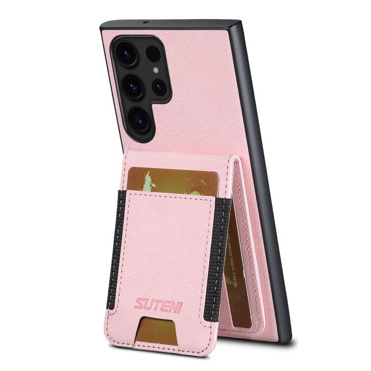 For Samsuny Galaxy S24 Ultrra 5G Suteni H03 Litchi Leather Card Bag Stand Back Phone Case(Pink) - free shipping - PMC Jewellery - Order now!